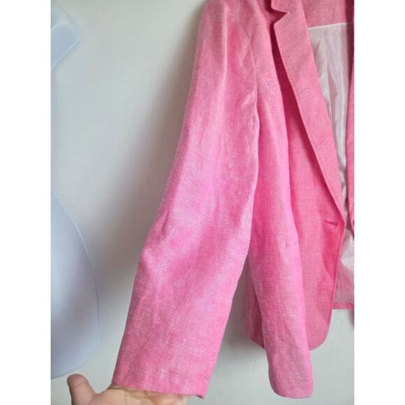 Talbots Plus Women Pink Twill 100% Linen Single Button Lined Blazer size 20W - Picture 7 of 9